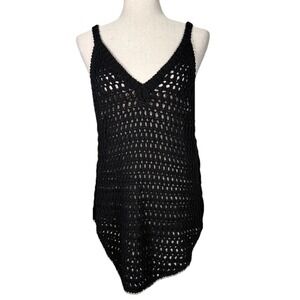 FP Beach Sweater Womens Medium Black Crochet Knit Tank Top Cover Up Boho